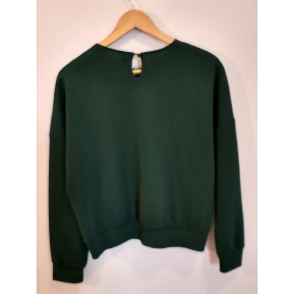 Shein Women's Waffle Knit Top Hunter Green Large Front Lace Keyhole back - Picture 9 of 10